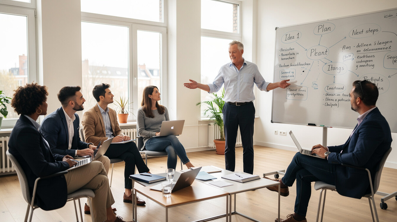 Facilitator leading a small group leadership workshop